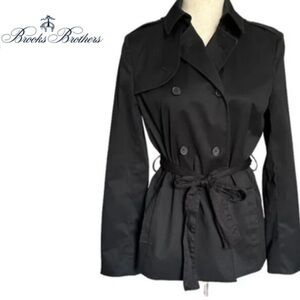 Brooks Brothers Black Double Breasted Belted Short Trench Coat